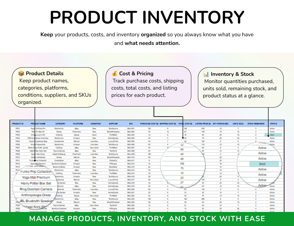 Reseller Spreadsheet Template Resale Business Planner Reseller Bookkeeping