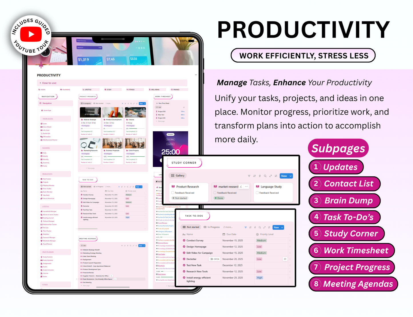 Pink Notion Advanced Life Second Brain Planner