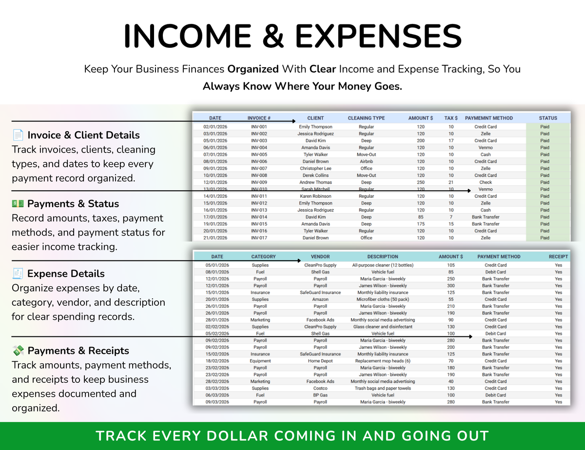 Cleaning Business House Cleaning Tracker Spreadsheet