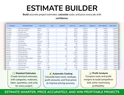 Contractor Estimate Spreadsheet — Construction Bid Calculator