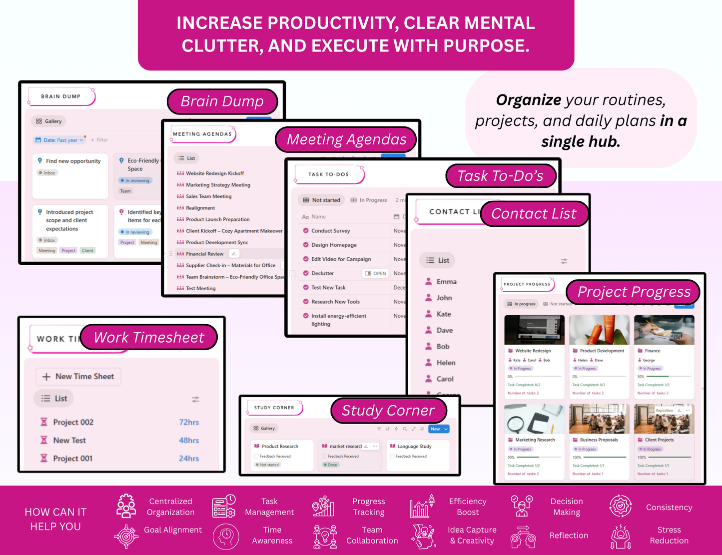 Pink Notion Advanced Life Second Brain Planner