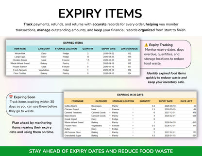 Pantry Inventory Spreadsheet, Food Inventory Tracker, Grocery List