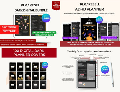 Hyperlinked Digital Planner Bundle with PLR Rights