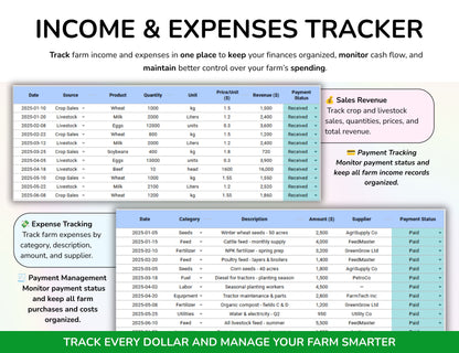 Farm Management Spreadsheet, Plant Planner, Animal Planner, Egg Tracker
