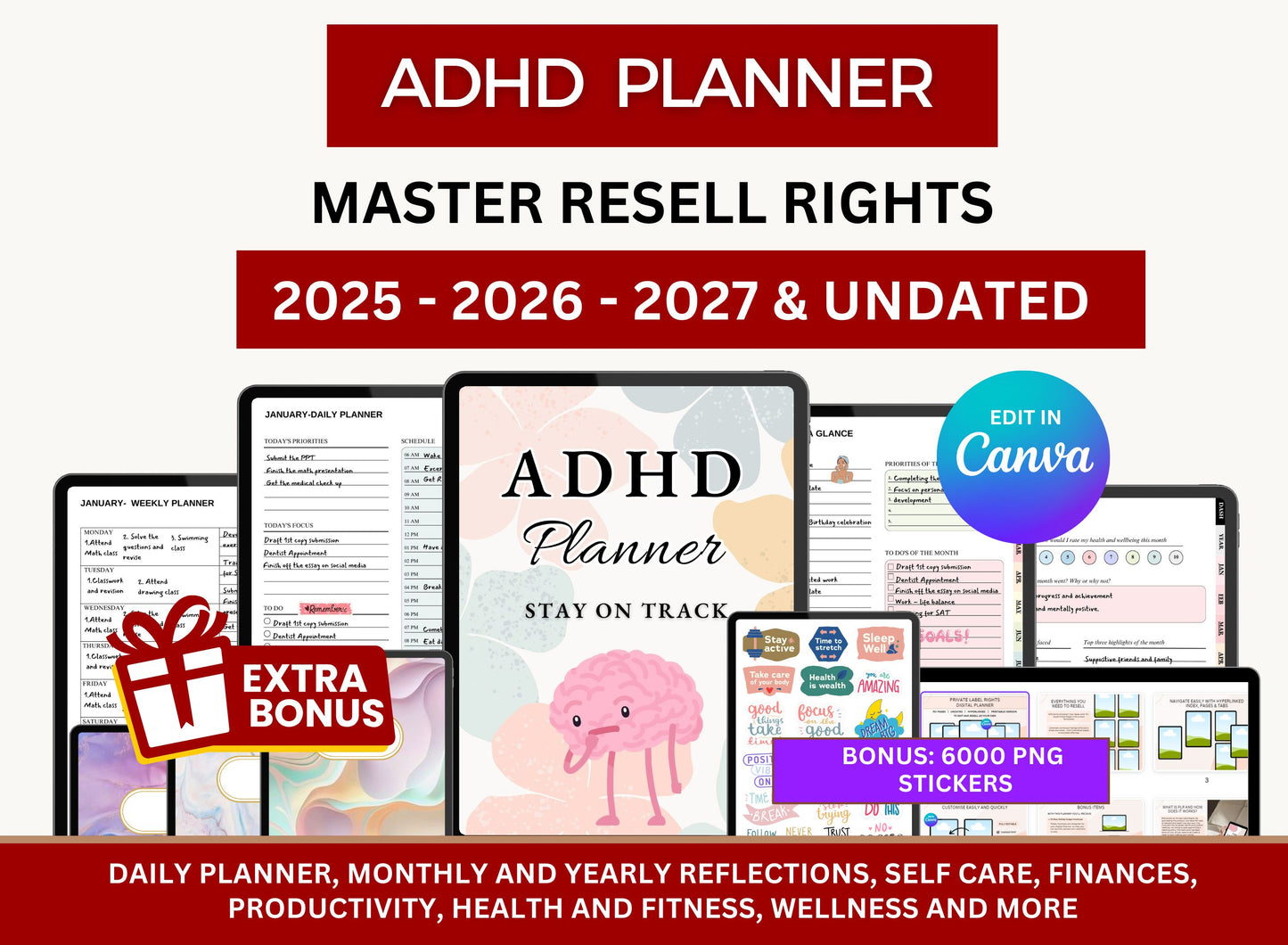 PLR Adhd Planner 2025 2026 2027, Adhd ipad planner, Adhd planner adult, Plr adhd planner, Neurodivergent Adhd, Adhd workbook, Adhd Calendar
