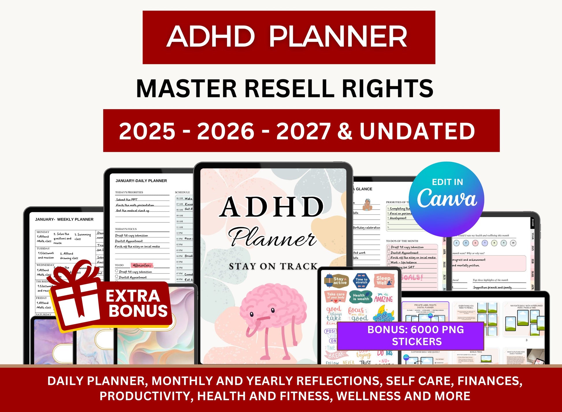 PLR Adhd Planner 2025 2026 2027, Adhd ipad planner, Adhd planner adult, Plr adhd planner, Neurodivergent Adhd, Adhd workbook, Adhd Calendar
