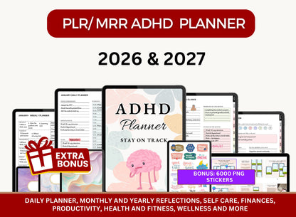 plr adhd planner, plr planner, plr digital planner