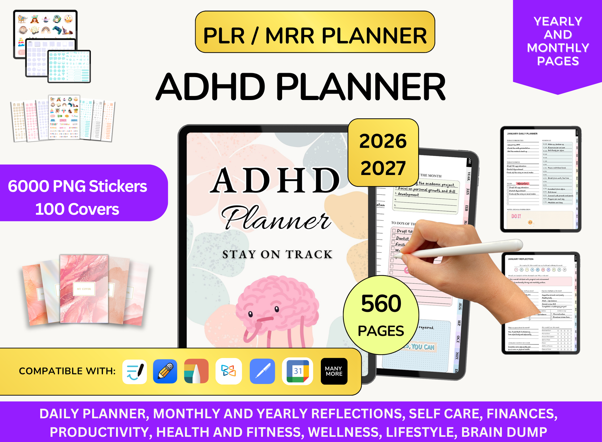 plr adhd planner, plr planner, plr digital planner