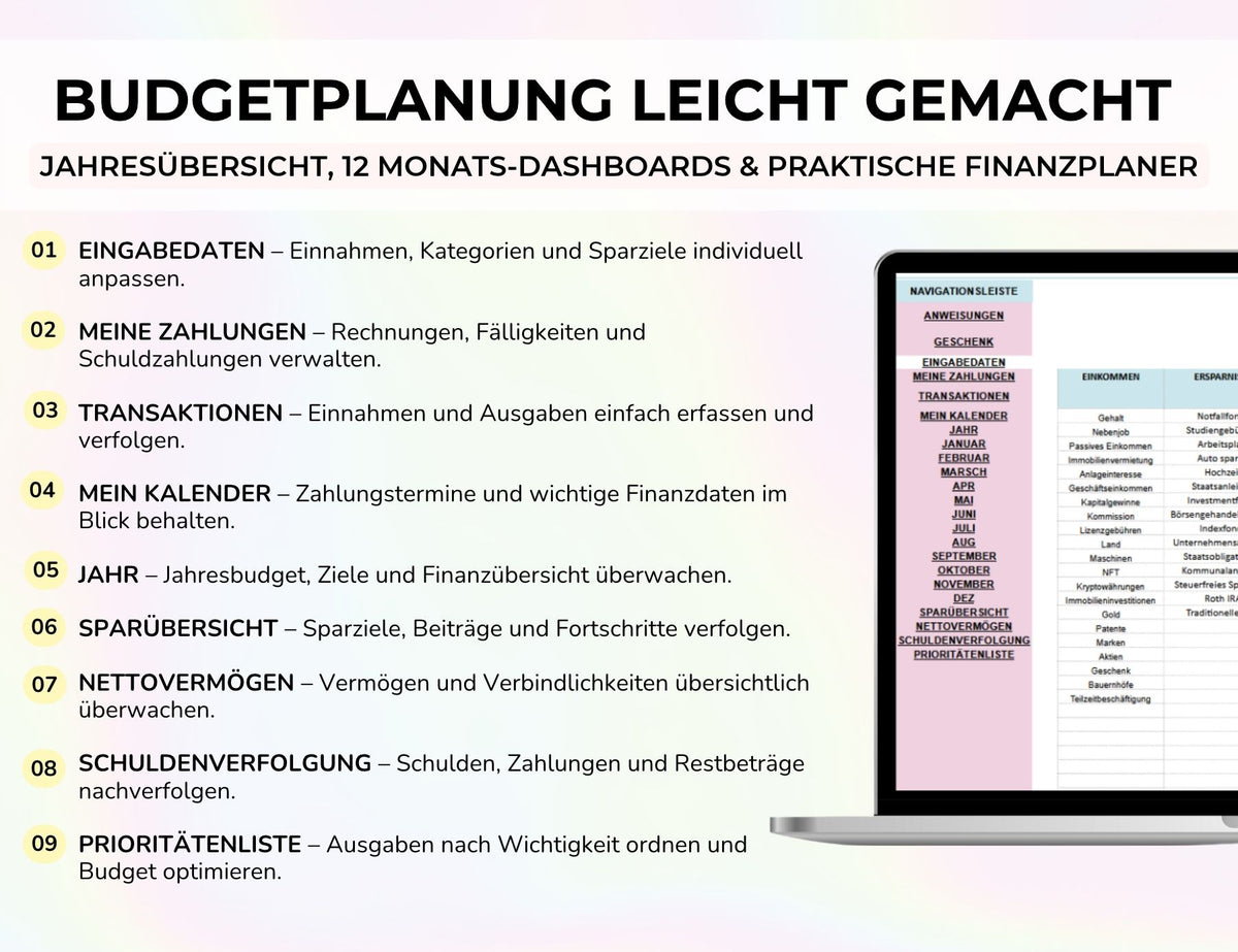 Finanzplaner Excel Google Sheets Haushaltsbuch Budgetplaner