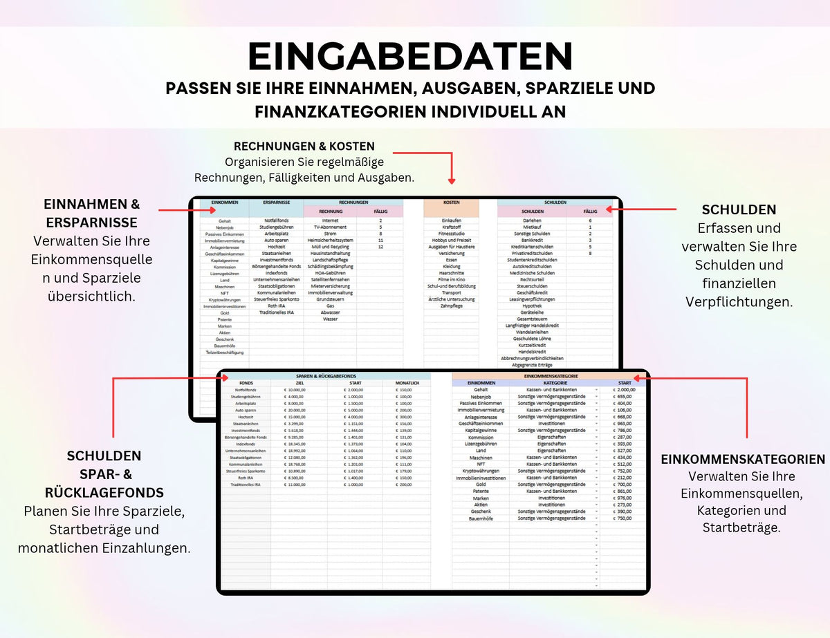 Finanzplaner Excel Google Sheets Haushaltsbuch Budgetplaner