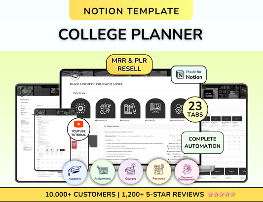 PLR Notion College Planner, Notion Student planner, Notion Academic planner Notion Study Planner College Planner, PLR University Planner
