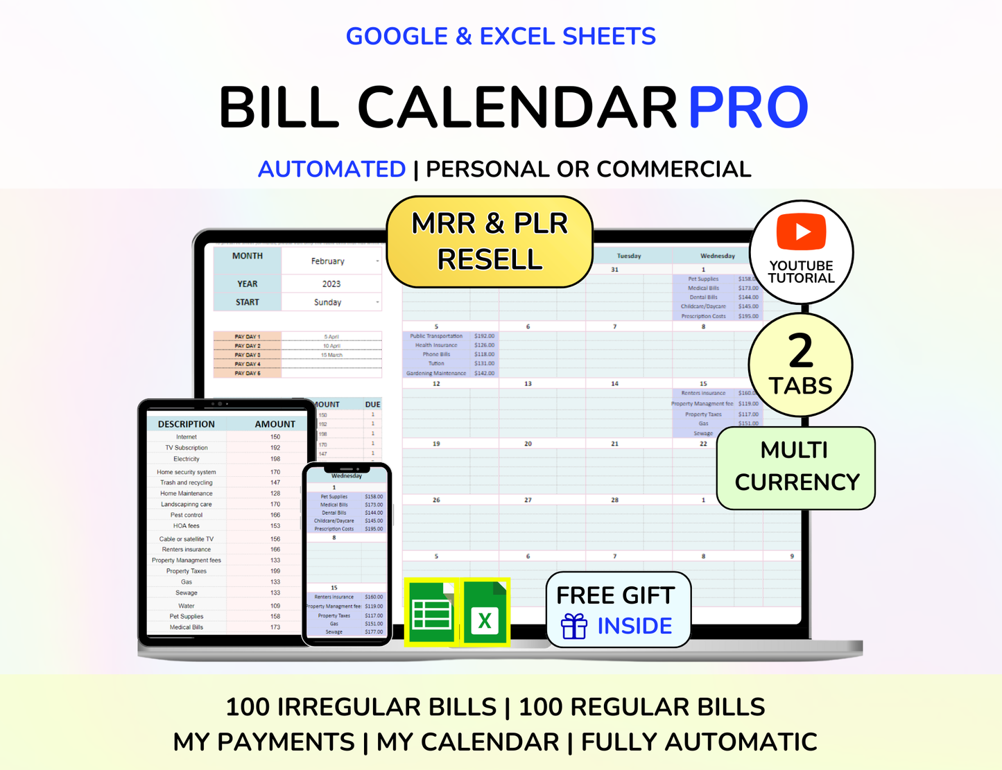 monthly bill tracker, Google Sheets Spreadsheet, google sheets, Budget Expense, Bills Checklist,