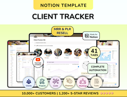 PLR Notion Client Tracker CRM Customer Relationship Management Client dashboard Client Log Notion template Notion Planner Notion Dashboard