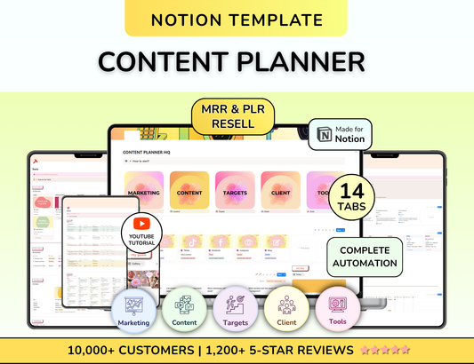 PLR Notion Content Planner Content Calendar Social Media Planner Notion Planner Notion Template Facebook Tik Tok Instagram Social Media