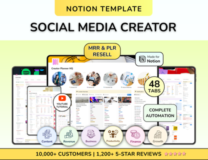 PLR Notion Social Media Content Planner Template Content Creator Planner Social Media Manager Social Media Tracker Content Calendar