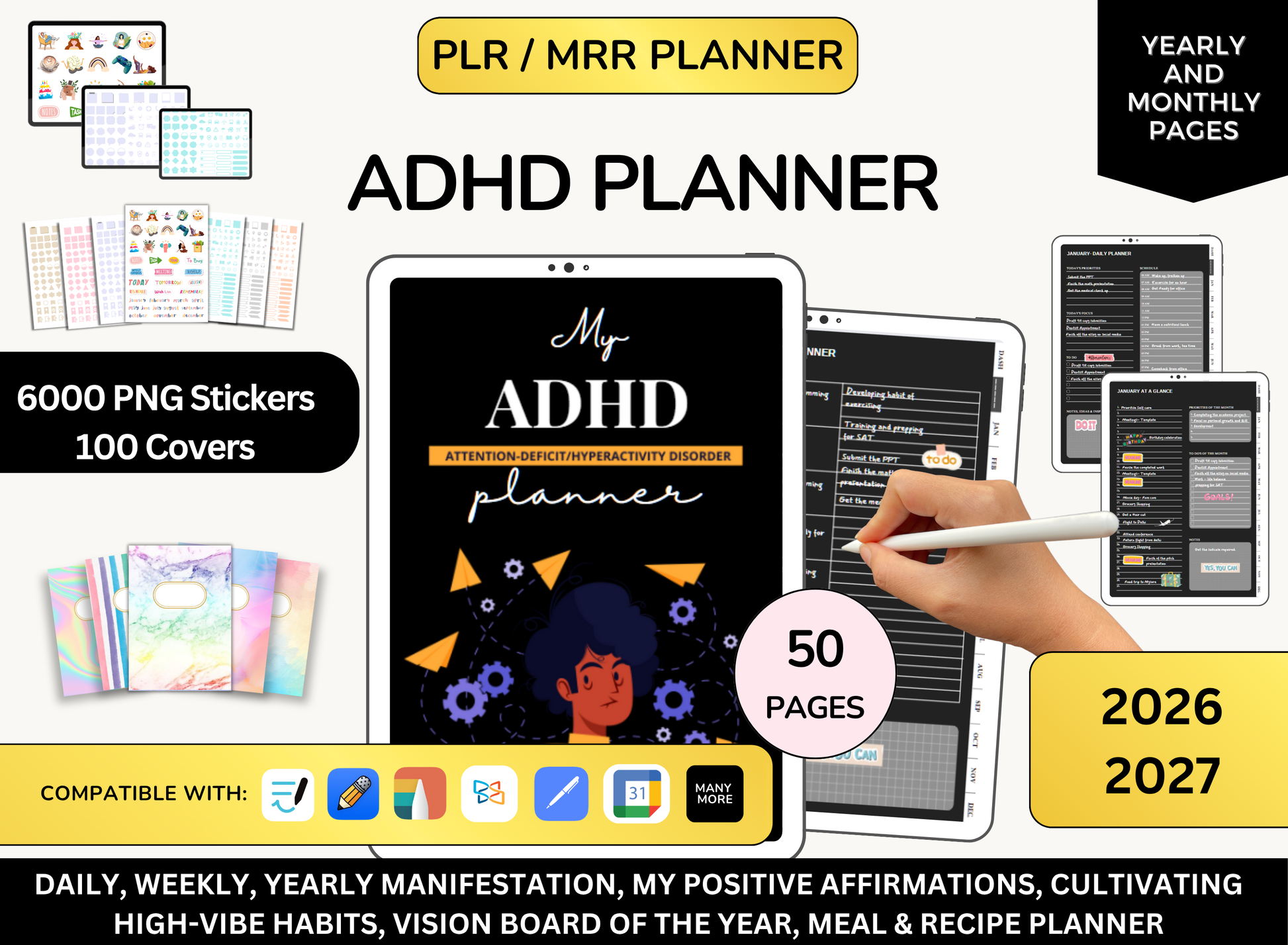 MRR PLR Dark Adhd Planner, PLR Digital Planner, Plr Journal, Master Resell Rights, Resell Dark Planners, Dark Planners, Adhd dark Mode Mrr