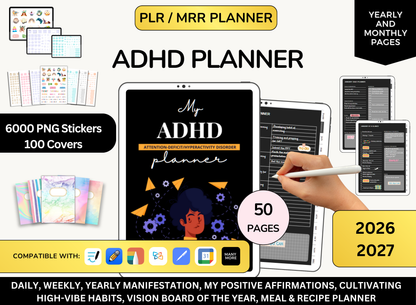 MRR PLR Dark Adhd Planner, PLR Digital Planner, Plr Journal, Master Resell Rights, Resell Dark Planners, Dark Planners, Adhd dark Mode Mrr