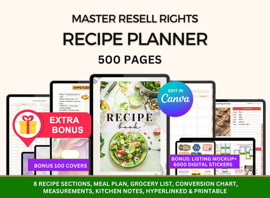 PLR Recipe Digital Planner Master Resell Rights