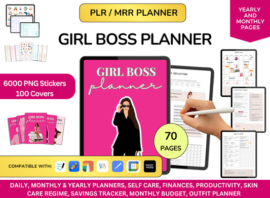 PLR Girl Boss Planner, Girl Boss Planner, Boss Babe Planners, Planner Girl, PLR Digital Planner, Pink planner, It Girl Planner