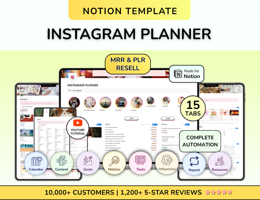 PLR Notion Instagram Planner Resell Rights, Content Calendar, Instagram Planner, Social Media Planner, Private Label Rights MRR Calendar
