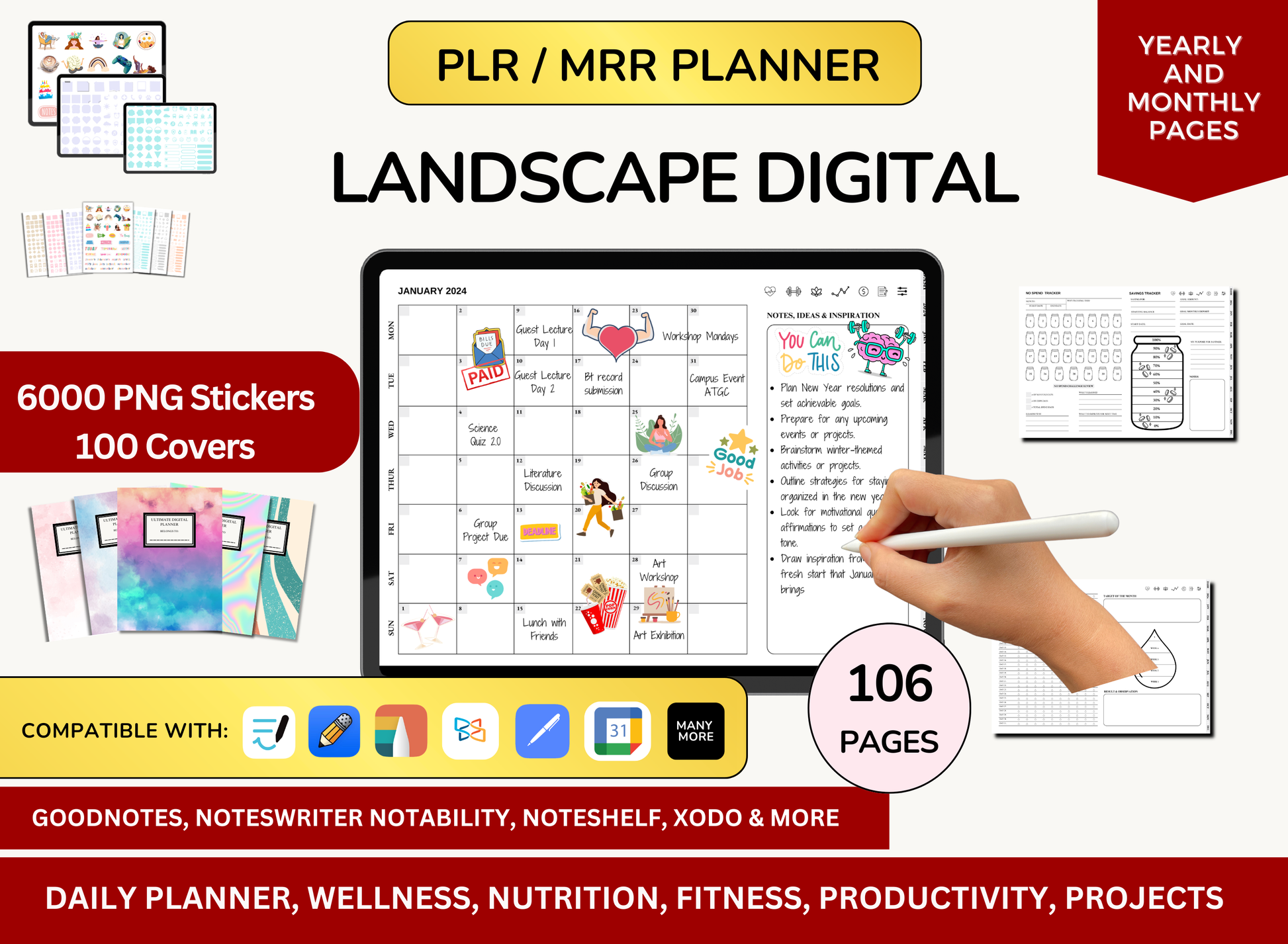 PLR Resell Digital Planner, Landscape Planner, Canva Editable Planners, Plr Planners, Plr Digital Planner MRR, Digital Product