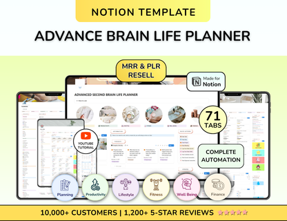 PLR Notion Advanced Life Planner All in One Notion Template Aesthetic Second Brain Notion Digital planner Digital Download Digital Product