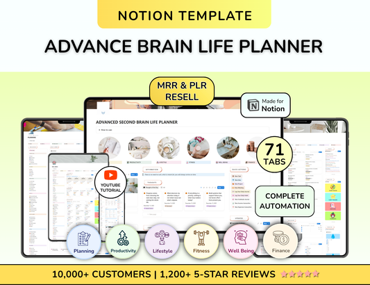 PLR Notion Advanced Life Planner All in One Notion Template Aesthetic Second Brain Notion Digital planner Digital Download Digital Product