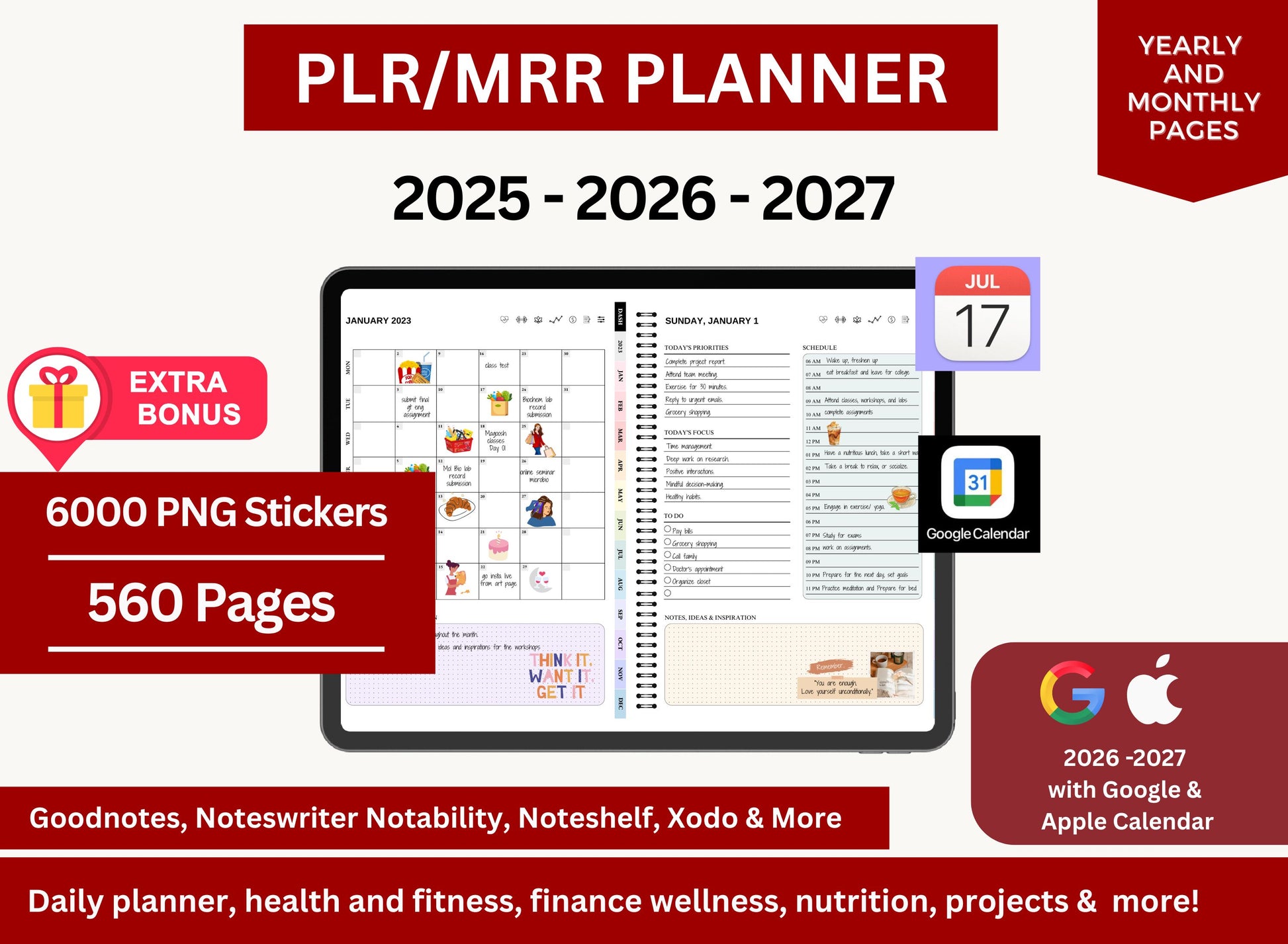 plr planner, plr planner 2025, plr planner 2026, plr panner 2027, plr printable, hyperlinked planner, plr printables 