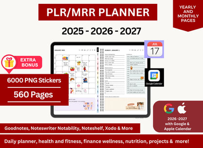 plr planner, plr planner 2025, plr planner 2026, plr panner 2027, plr printable, hyperlinked planner, plr printables 