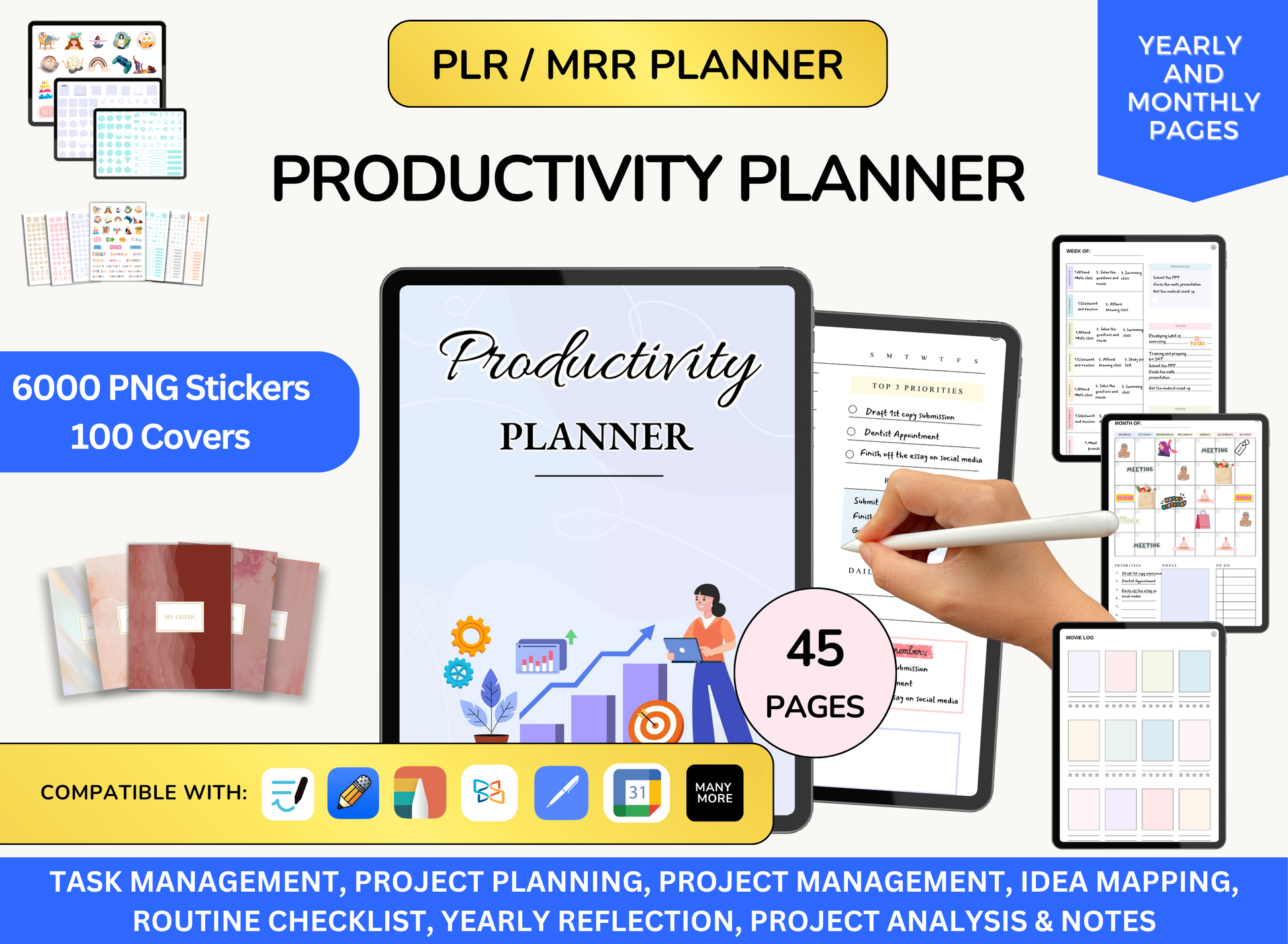 PLR Productivity Digital planner, productivity journal, productivity tracker, productivity bundle, productivity tools, productivity tool