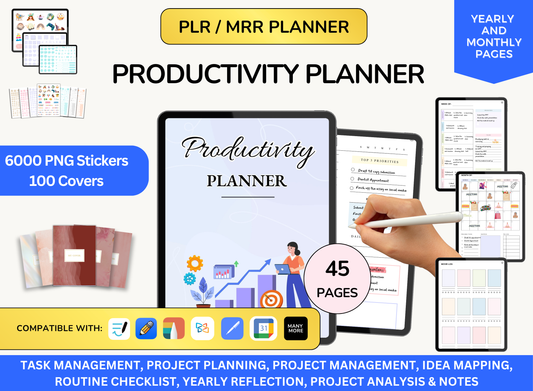 PLR Productivity Digital planner, productivity journal, productivity tracker, productivity bundle, productivity tools, productivity tool