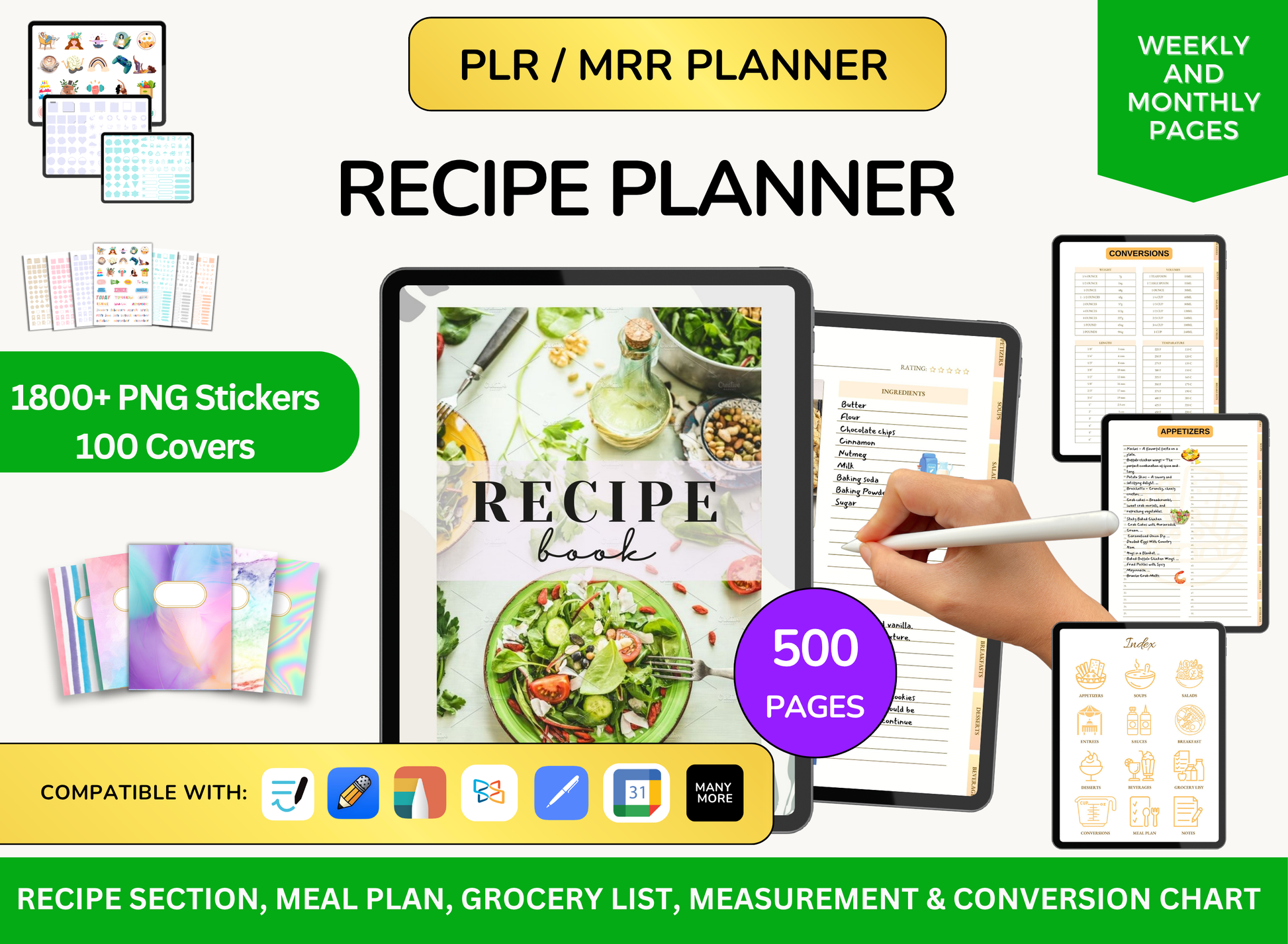 PLR Recipe Planner, Digital Cookbook, Meal planner, Recipe binder, PLR Recipe Journal, Recipe Organizer, Plr Planner, Family recipe book MRR