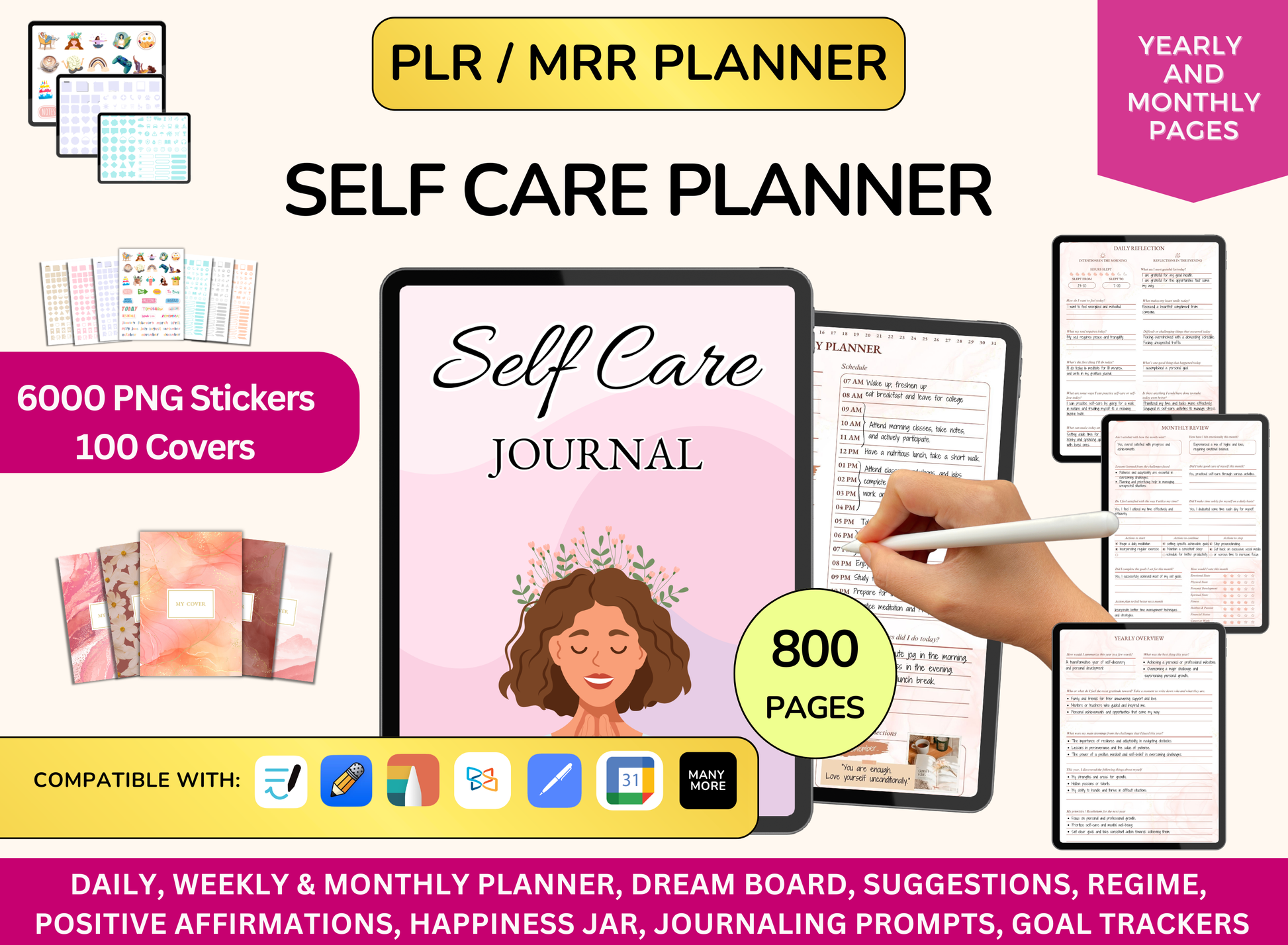 PLR Self Care Planner Self Care Journal Simple Self planner MRR Planner self care tracker self care wheel self care healing Plr journal