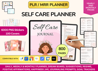 PLR Self Care Planner Self Care Journal Simple Self planner MRR Planner self care tracker self care wheel self care healing Plr journal