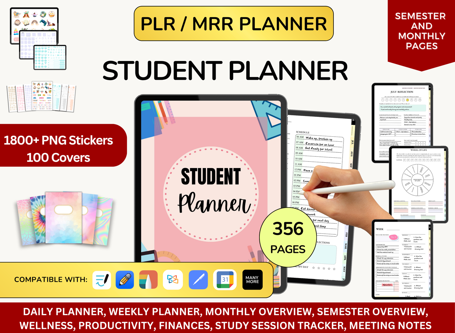PLR Student Planner, Hyperlinked PLR Journals, Plr Notebook, Student Life Planner, Digital Student Planner, Digital Notebook, PLR Planner