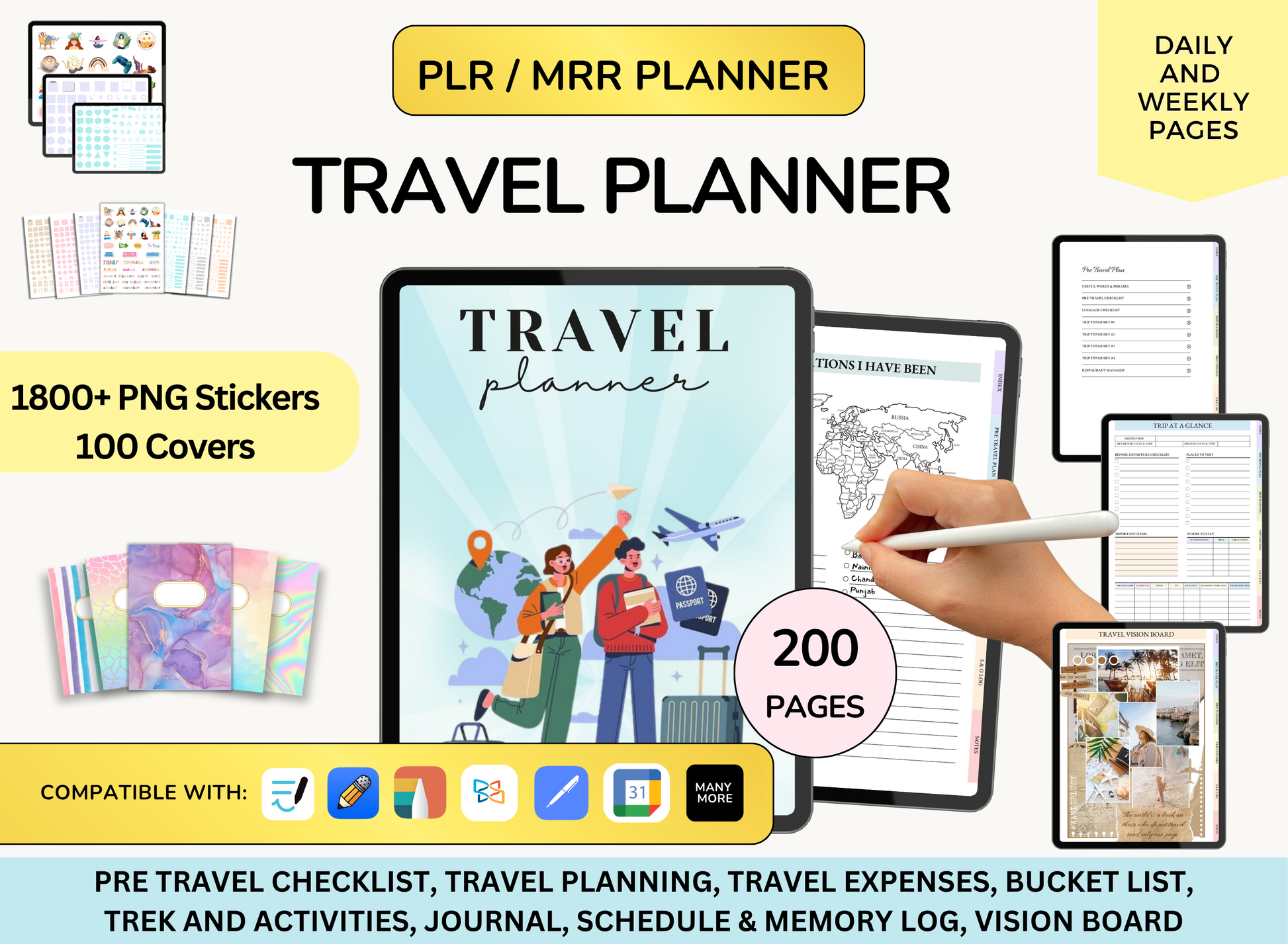 MRR Plr Travel Planner, Plr Travel, PLR Digital Planner, PLR Canva, Done for You, Digital product, Plr Hyperlinked Travel Planners
