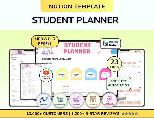 PLR Notion Academic Template Notion Student Planner Notion Academic Planner Notion University College Planner Aesthetic Student Dashboard