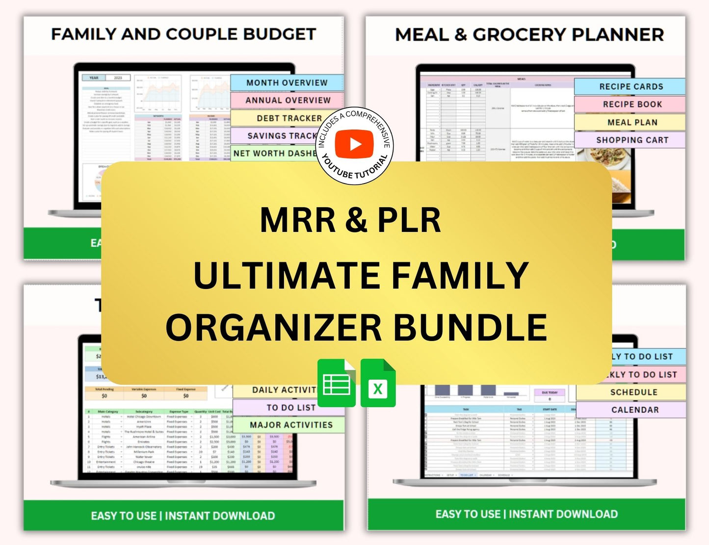 Family Organizer Spreadsheet Bundle Master Resell Rights