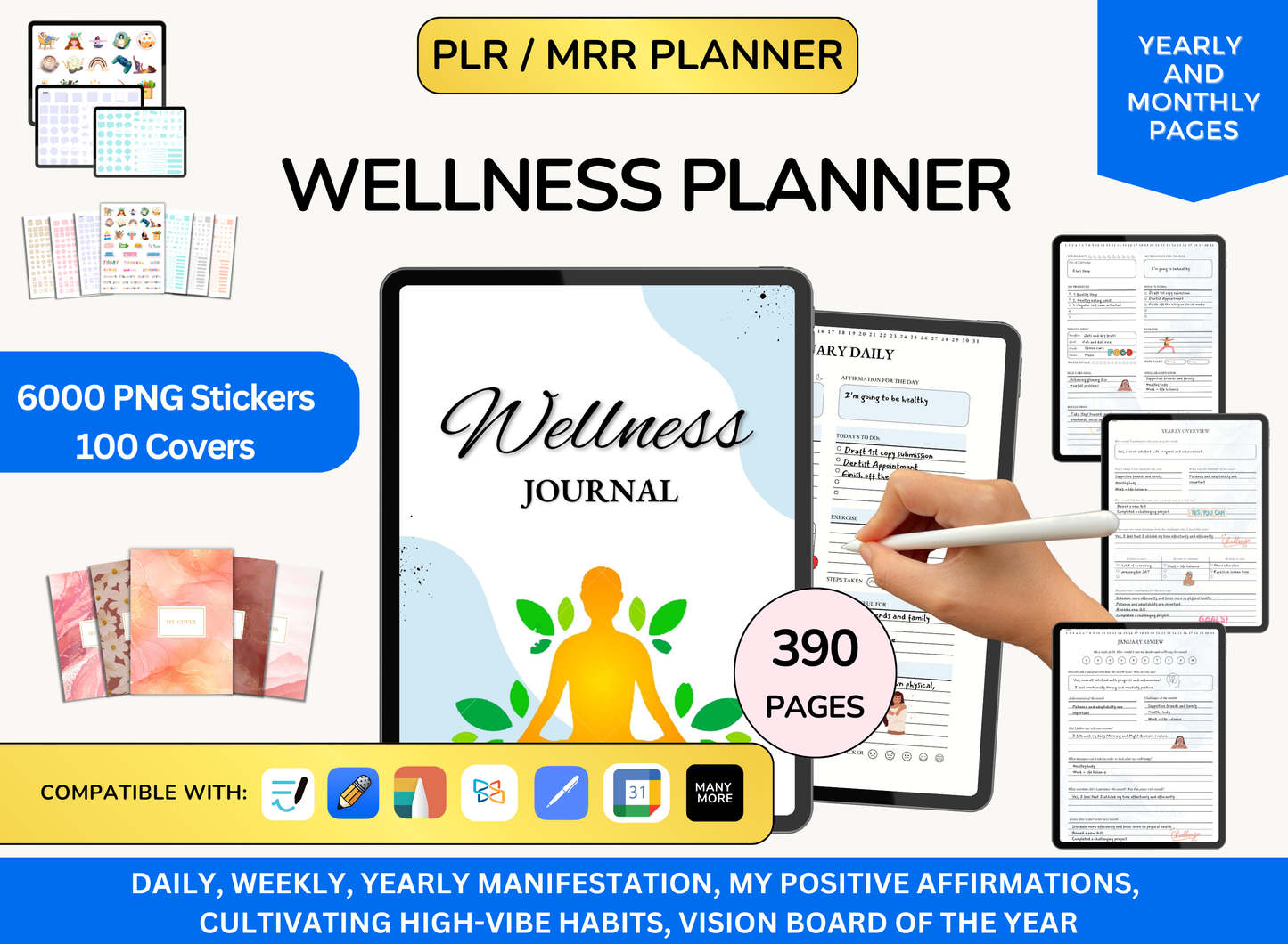 PLR Wellness Planner, wellness planner, wellness journal, wellness planner printable, wellness worksheets, weekly wellness, PLR Journal MRR