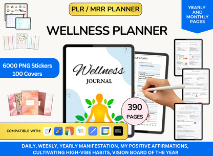 PLR Wellness Planner, wellness planner, wellness journal, wellness planner printable, wellness worksheets, weekly wellness, PLR Journal MRR