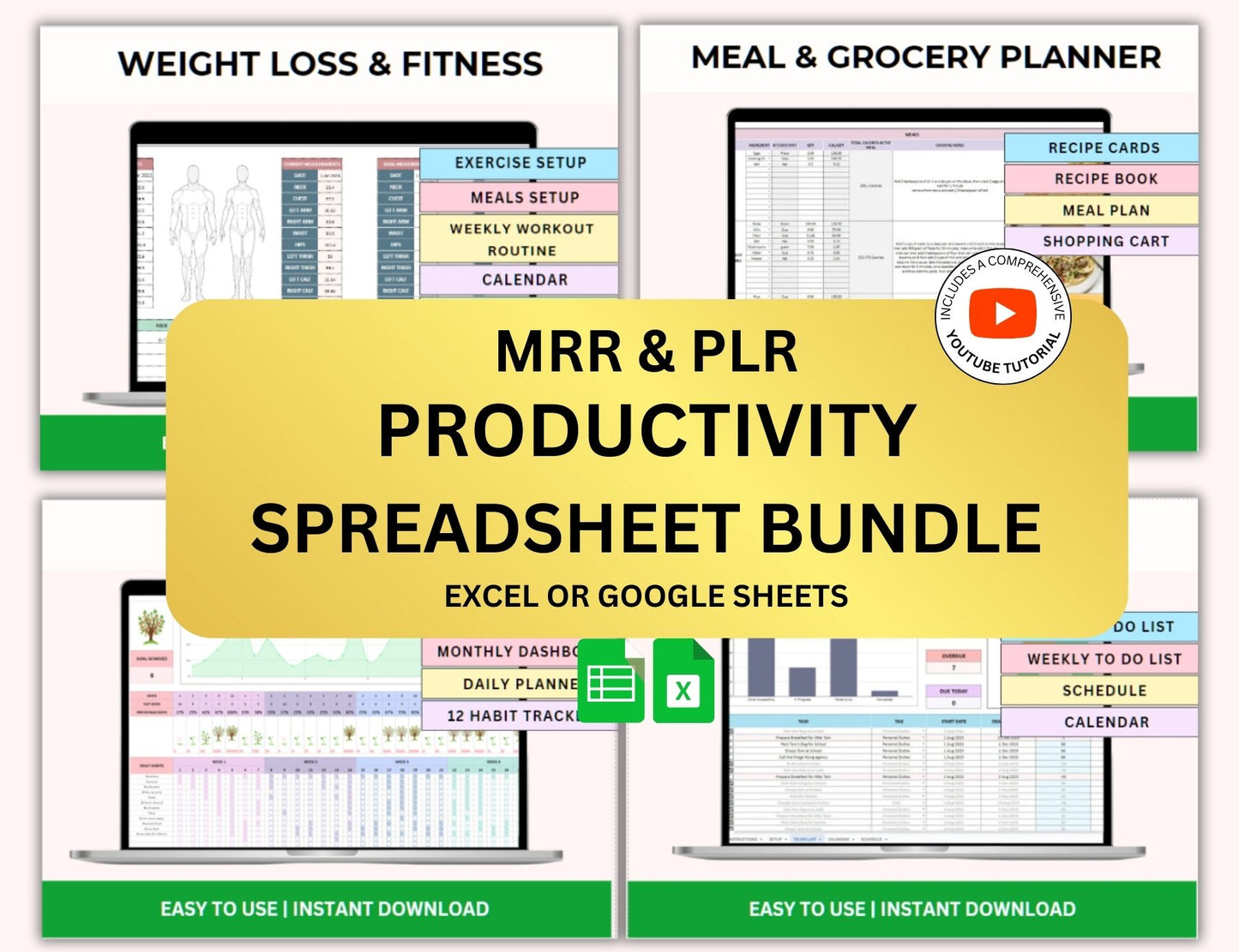 Productivity Spreadsheet Bundle with Master Resell Rights