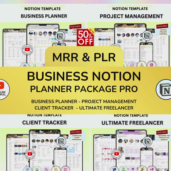Business Notion Planner Package Pro, Notion, Notion template, Notion dashboard, Project management, Client Tracker, Business Templates
