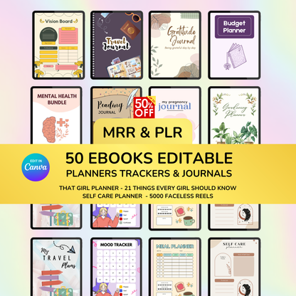 50+ MRR PLR Ebook Editable Planners Bundle
