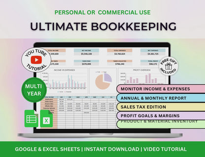 Small Business Excel Google Sheets Spreadsheet Bundle Bookkeeping Planner