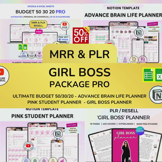PLR Girl Boss Package Pro, Pink Budget, Girl Budget, Girl Notion planner, Pink Student planner, Boss Girl, girl Ebook, Digital Product