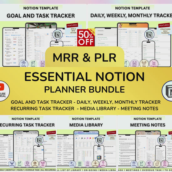 Notion Planner Essential Bundle, Notion dashboard, Notion template, Notion Tracker, Notion Productivity, Notion Task tracker