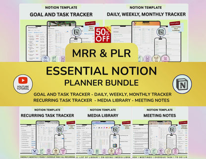 Notion Planner Essential Bundle, Notion dashboard, Notion template, Notion Tracker, Notion Productivity, Notion Task tracker