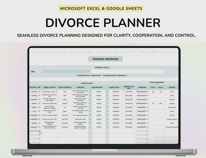 Divorce Planner Spreadsheet Asset Division Financial Settlement