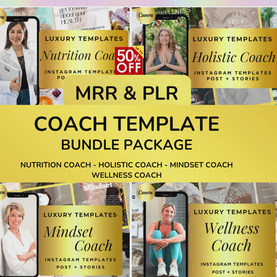 Wellness Coach template, PLR Templates, PLR planner, plr digital products, PLR, nutrition coach templates, master resell rights, Life Coach Template, holistic coach templates, Coach Templates, coach social media, coach instagram, Coach Canva, Coach Branding Kit
