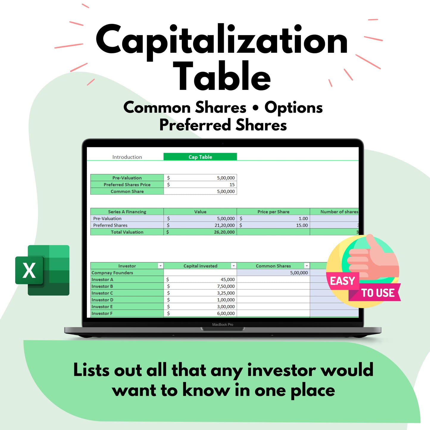 cap table ,VentureCapital  template cap table template  template cap table  StockOptions  StartupValuation  StartupFinancing  startup cap table template  startup cap table spreadsheet